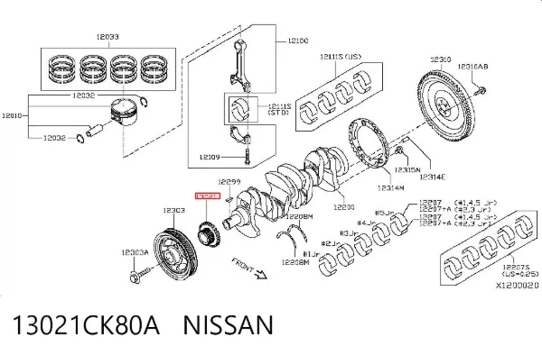 Engrenagem de cadeia da roda dentada de acionamento de cambota de motor 13021CK80A Nissan/Infiniti
