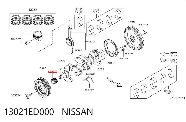 Engrenagem de cadeia da roda dentada de acionamento de cambota de motor 13021ED000 Nissan/Infiniti