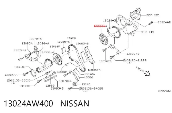 Engrenagem de cadeia da roda dentada da árvore distribuidora de motor 13024AW400 Nissan/Infiniti