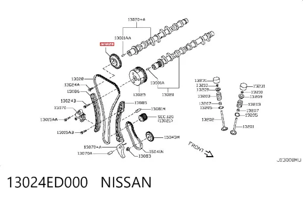 Engrenagem de cadeia de roda dentada da árvore distribuidora de escape de motor 13024ED000 Nissan/Infiniti