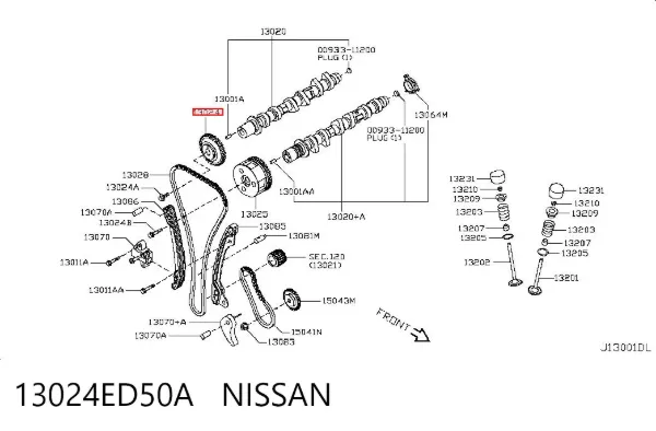 Engrenagem de cadeia de roda dentada da árvore distribuidora de escape de motor 13024ED50A Nissan/Infiniti