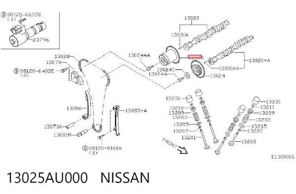 Engrenagem de cadeia de roda dentada da árvore distribuidora de admissão de motor 13025AU000 Nissan/Infiniti