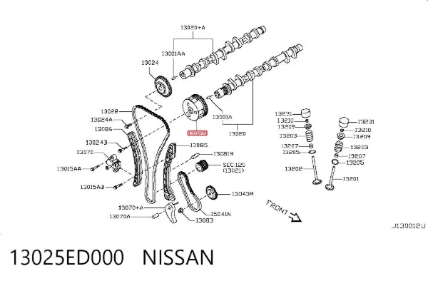 Engrenagem de cadeia de roda dentada da árvore distribuidora de admissão de motor 13025ED000 Nissan/Infiniti