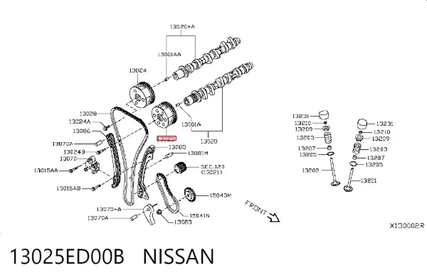 Engrenagem de cadeia de roda dentada da árvore distribuidora de admissão de motor 13025ED00B Nissan/Infiniti