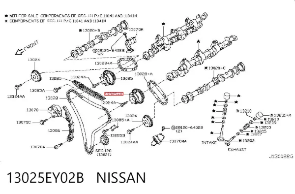 Engrenagem de cadeia de roda dentada da árvore distribuidora esquerda de admissão de motor 13025EY02B Nissan/Infiniti