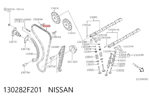 Cadeia do mecanismo de distribuição de gás 130282F201 Nissan/Infiniti