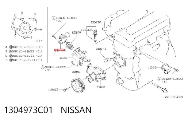 Tampa do termostato 1304973C01 Nissan/Infiniti