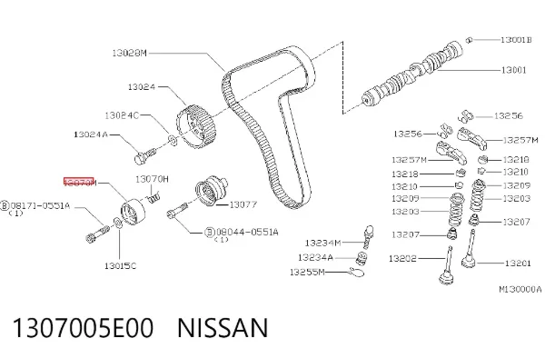 Rolo de reguladora de tensão da correia do mecanismo de distribuição de gás 1307005E00 Nissan/Infiniti