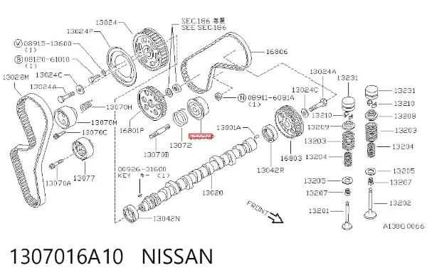 Rolo de reguladora de tensão da correia da Bomba de Combustível de Pressão Alta 1307016A10 Nissan/Infiniti