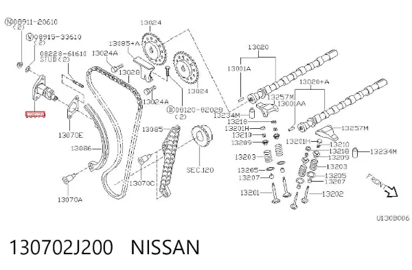 Reguladora de tensão da cadeia do mecanismo de distribuição de gás 130702J200 Nissan/Infiniti
