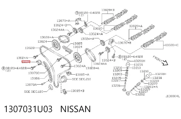 Reguladora de tensão da cadeia do mecanismo de distribuição de gás 1307031U03 Nissan/Infiniti