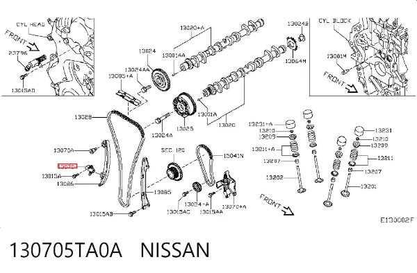 Reguladora de tensão da cadeia do mecanismo de distribuição de gás 130705TA0A Nissan/Infiniti