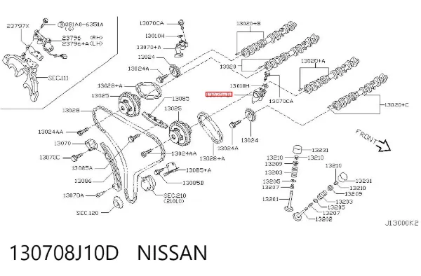 Reguladora de tensão esquerda da cadeia do mecanismo de distribuição de gás da árvore de cames 130708J10D Nissan/Infiniti