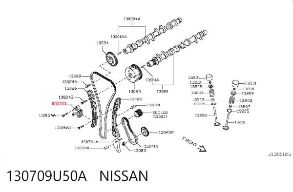 Reguladora de tensão da cadeia do mecanismo de distribuição de gás 130709U50A Nissan/Infiniti