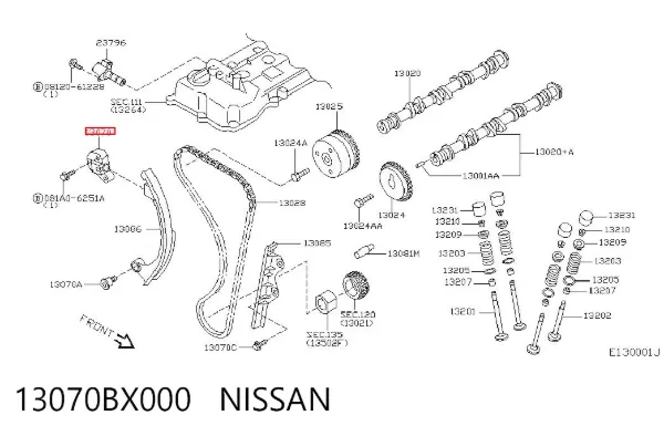 Reguladora de tensão da cadeia do mecanismo de distribuição de gás 13070BX000 Nissan/Infiniti