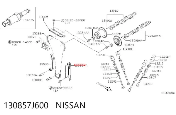 Amortecedor de cadeia do mecanismo de distribuição de gás, esquerdo 130857J600 Nissan/Infiniti