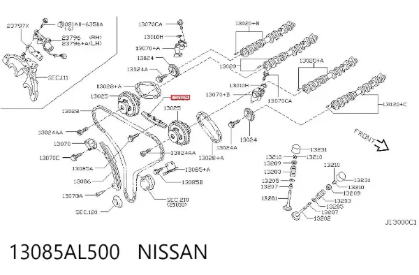 Amortecedor de cadeia do mecanismo de distribuição de gás, superior Nissan Altima L31