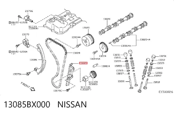 Amortecedor de cadeia do mecanismo de distribuição de gás, direito Nissan Note E11