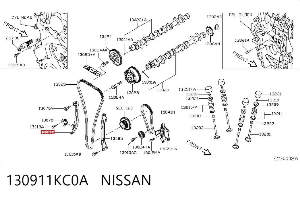 Sapato de reguladora de tensão da cadeia do mecanismo de distribuição de gás 130911KC0A Nissan/Infiniti