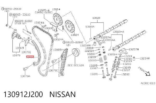 Sapato de reguladora de tensão da cadeia do mecanismo de distribuição de gás 130912J200 Nissan/Infiniti