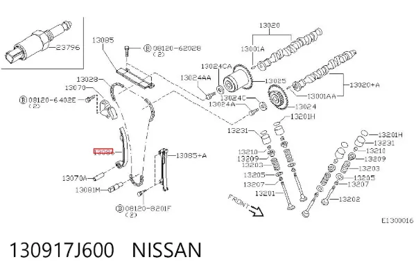 Amortecedor de cadeia do mecanismo de distribuição de gás, direito 130917J600 Nissan/Infiniti