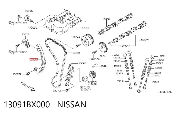 Amortecedor de cadeia do mecanismo de distribuição de gás, esquerdo Nissan Note E11