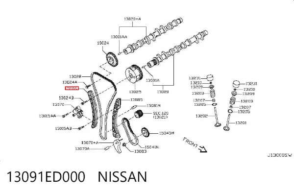 Sapato de reguladora de tensão da cadeia do mecanismo de distribuição de gás 13091ED000 Nissan/Infiniti