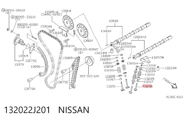 Válvula de escape 132022J201 Nissan/Infiniti