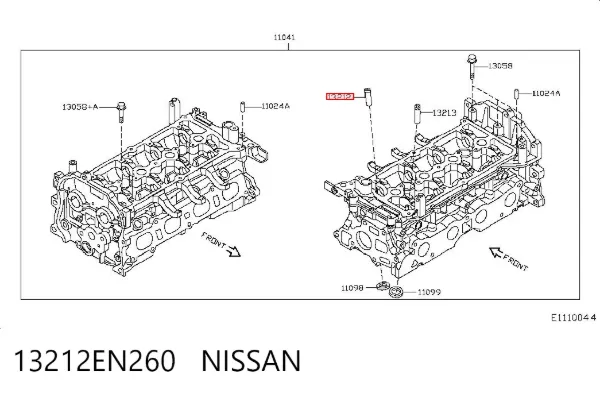 Guia de válvula de admissão 13212EN260 Nissan/Infiniti