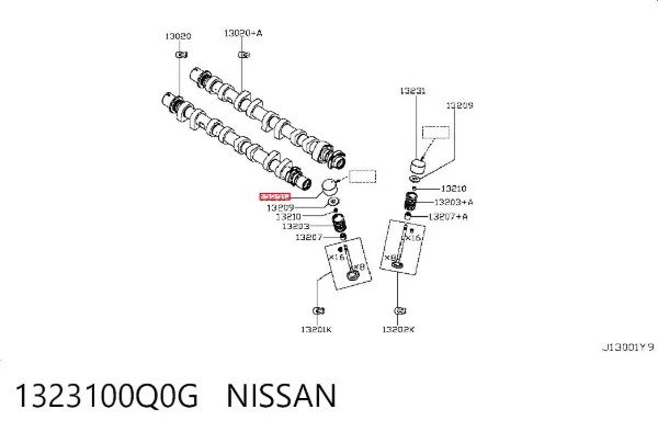 Compensador hidrâulico (empurrador hidrâulico), empurrador de válvulas 1323100Q0G Nissan/Infiniti