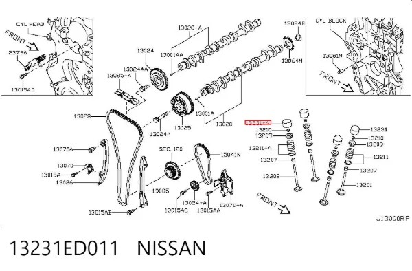 Compensador hidrâulico (empurrador hidrâulico), empurrador de válvulas 13231ED011 Nissan/Infiniti