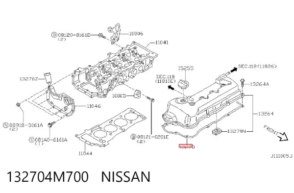 Vedante de tampa de válvulas de motor 132704M700 Nissan/Infiniti