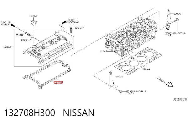 Vedante de tampa de válvulas de motor 132708H300 Nissan/Infiniti