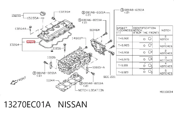 Vedante de tampa de válvulas de motor 13270EC01A Nissan/Infiniti