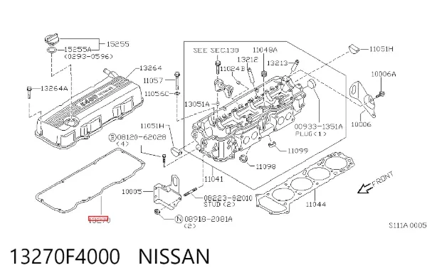 Vedante de tampa de válvulas de motor 13270F4000 Nissan/Infiniti