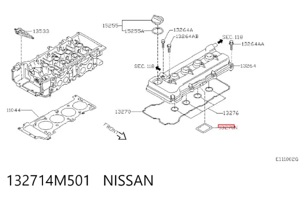 Vedante interno da tampa de válvulas de motor 132714M501 Nissan/Infiniti