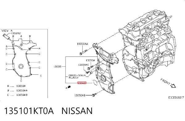Vedação dianteira de cambota de motor 135101KT0A Nissan/Infiniti