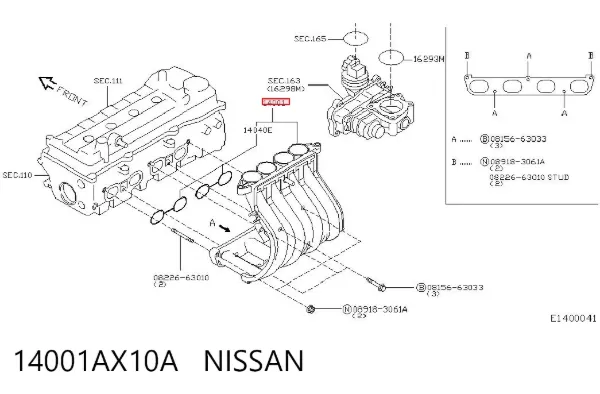 Tubo coletor de admissão 14001AX10A Nissan/Infiniti
