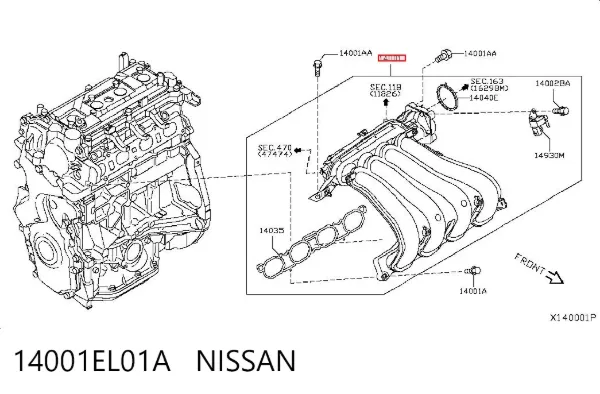 Tubo coletor de admissão 14001EL01A Nissan/Infiniti