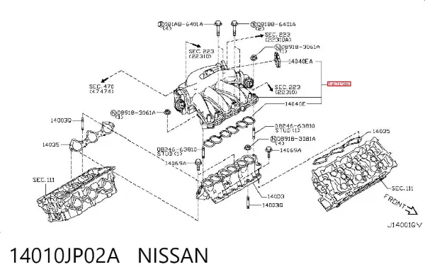 Tubo coletor de admissão 14010JP02A Nissan/Infiniti