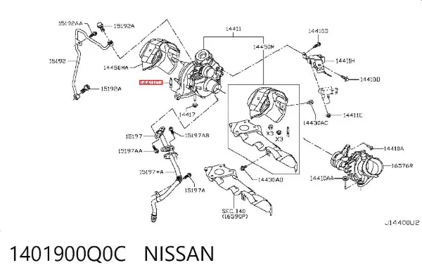 Parafuso (prego) de fixação de turbina 1401900Q0C Nissan/Infiniti