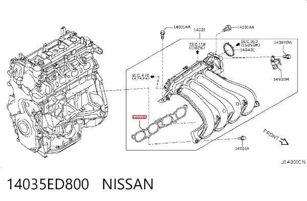 Vedante de tubo coletor de admissão 14035ED800 Nissan/Infiniti