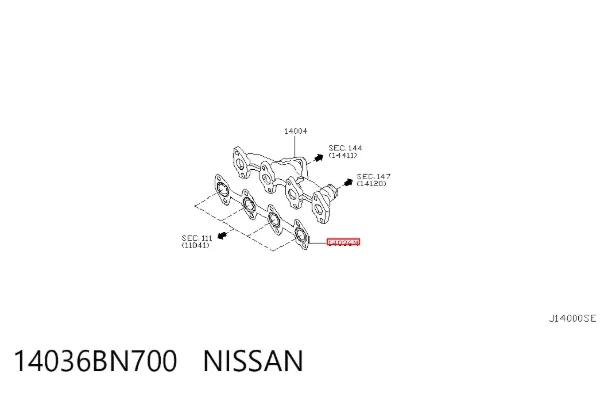Vedante de tubo coletor de escape 14036BN700 Nissan/Infiniti