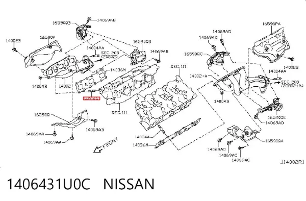 Prego de tubo coletor de escape 1406431U0C Nissan/Infiniti