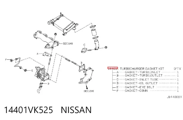 Vedante anular de tubo de combustível 14401VK525 Nissan/Infiniti
