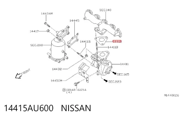 Vedante de turbina dos gases de escape, admissão 14415AU600 Nissan/Infiniti