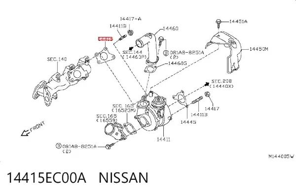 Vedante de turbina dos gases de escape, admissão 14415EC00A Nissan/Infiniti
