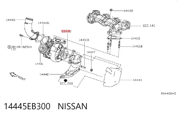 Vedante de turbina dos gases de escape, escape 14445EB300 Nissan/Infiniti