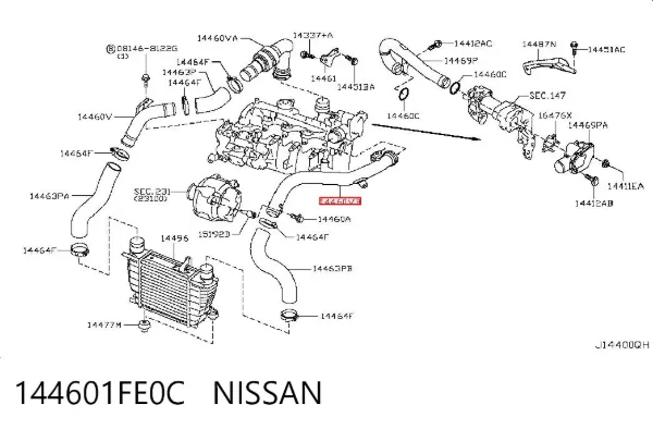 Mangueira (cano derivado) de intercooler 144601FE0C Nissan/Infiniti
