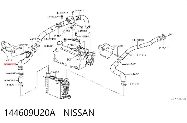 Mangueira (cano derivado) de intercooler 144609U20A Nissan/Infiniti